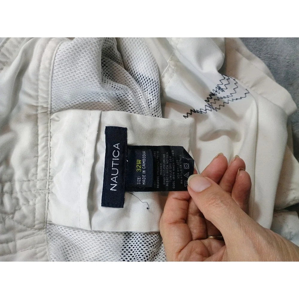 Nautica Mens Board Shorts White Navy 32W‎ Colorblock Swim Trunks